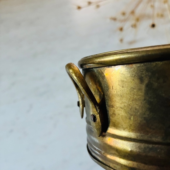 Small Brass Oval Planter with Handles. 6” long • 4” wide • 2.5” high - Picture 3 of 4